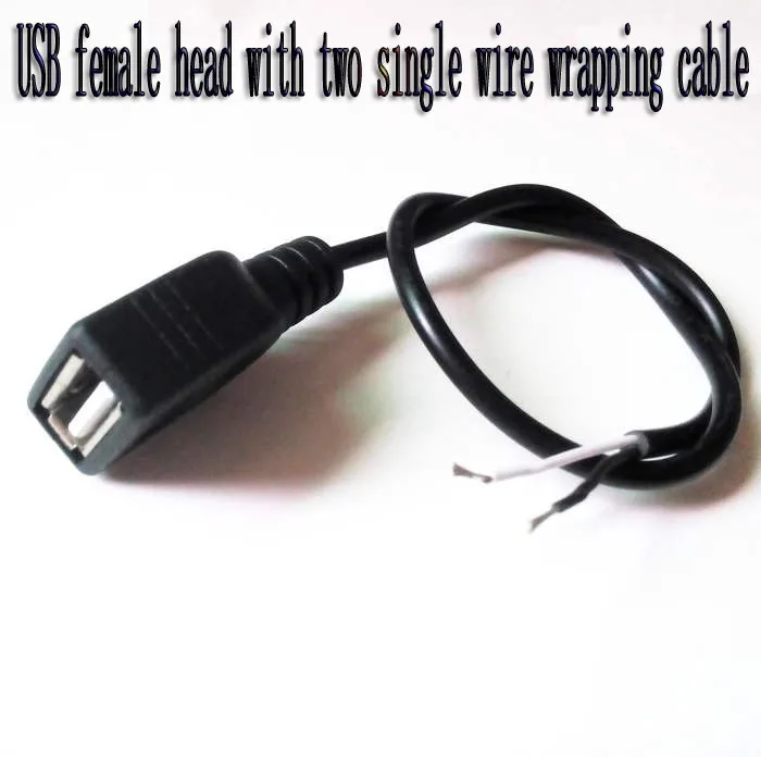 10 шт./Партия DIY USB женская одинарная головка с 2 проводами оберточная вилка адаптер Соединитель с кабелем 30 см зарядный шнур шнуры питания