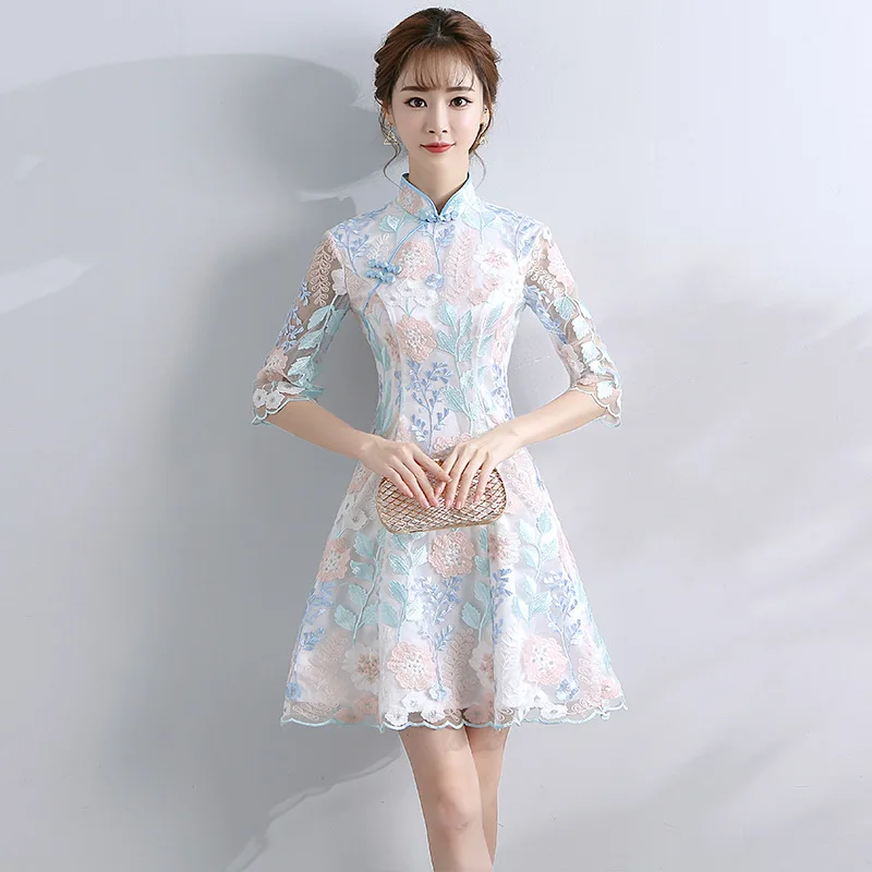 Сексуальное синее китайское свадебное платье Ципао мини Чонсам модное короткое Qi Pao традиционное женское вечернее платье, китайское традиционное свадебное платье