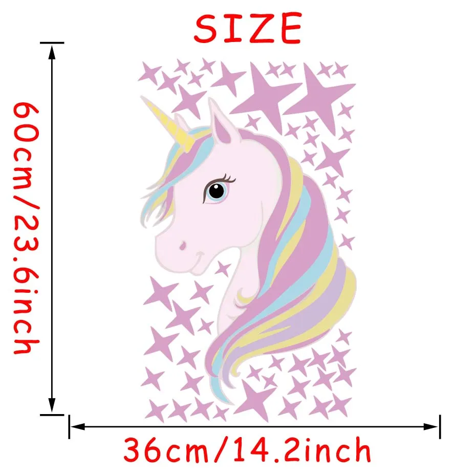 Cartoon Pink Unicorn Stars Art Decals For Kids Nursery Bedroom Self Adhesive Vinyl Wall Sticker Removable Wallpaper Home Decor (4)