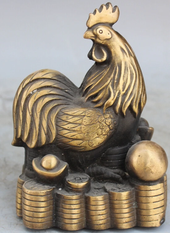 

zhaorui5886157" Marked Chinese Bronze FengShui Wealth Money Zodiac Animal Chicken Cock Statue