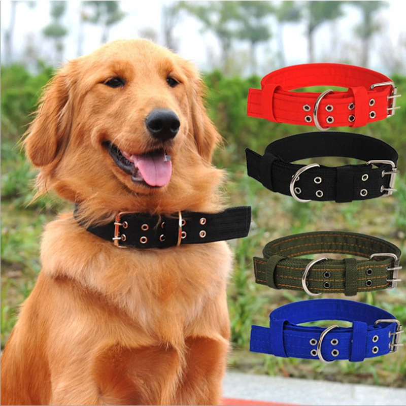 New Adjustable Nylon Soft Four Double Breasted Dog Collars Strong Neck