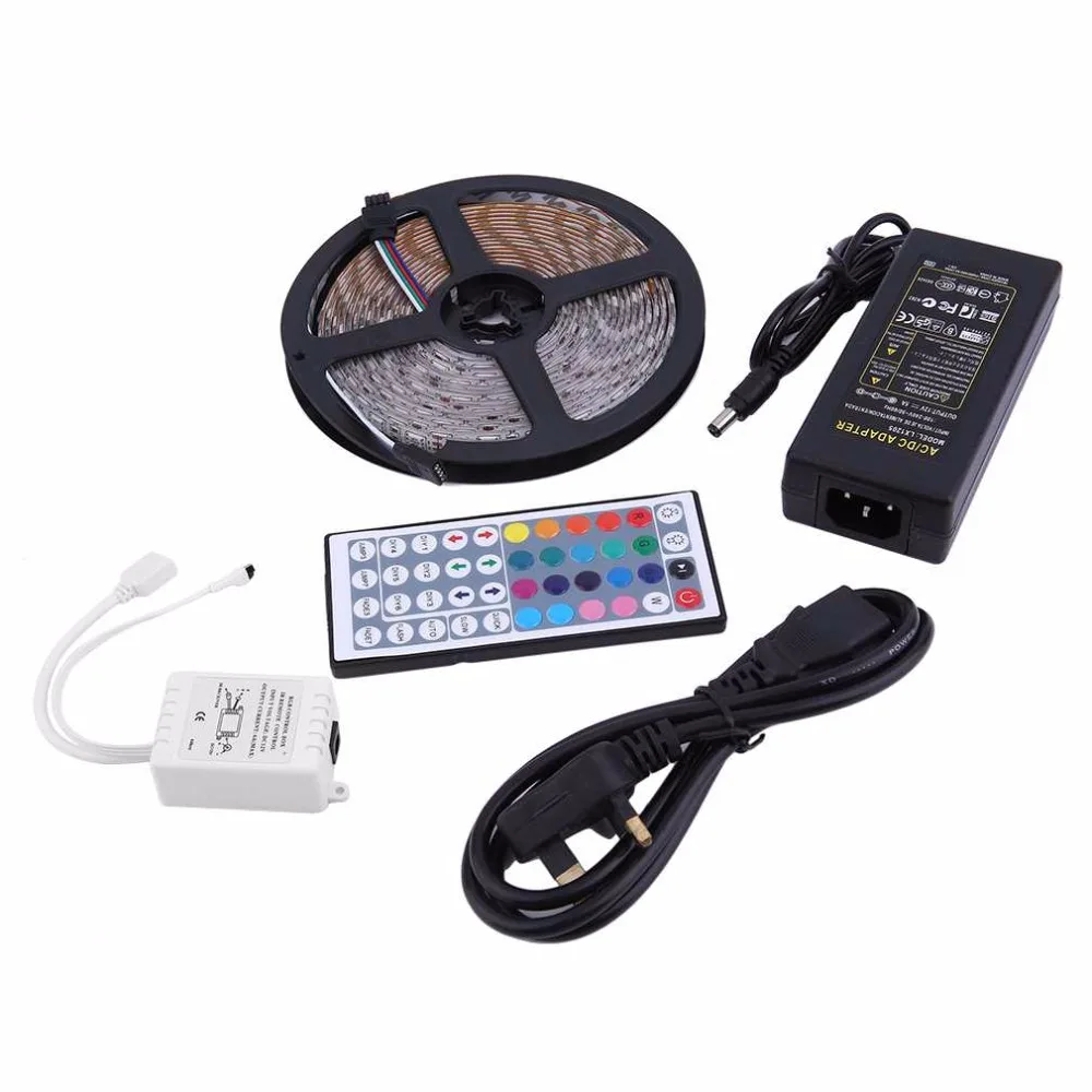 

5M SMD RGB 5050 Waterproof 300 LED Strip Light + 44 Key Remote Controller +12V 5A Power Supply Kit