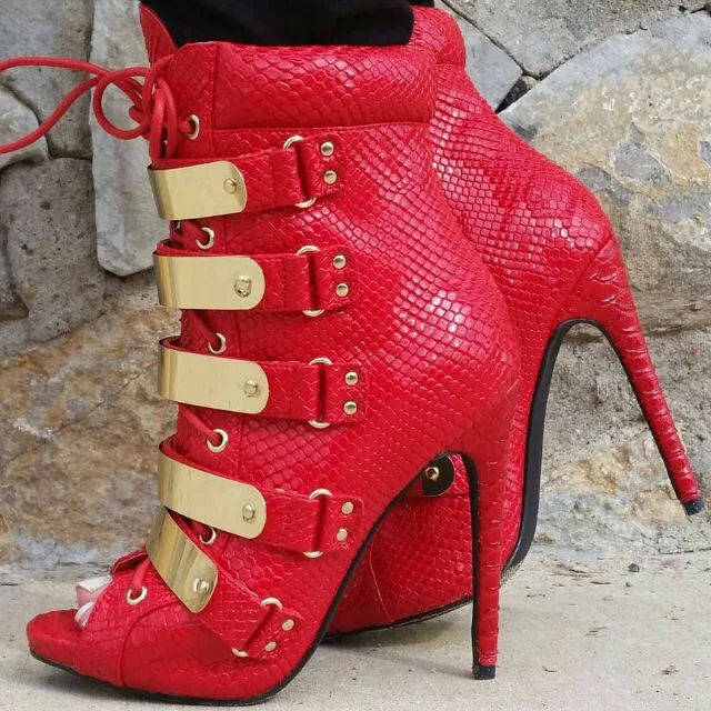 snake skin high heel booties