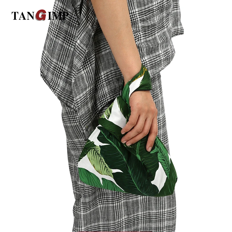 TANGIMP Poplin Wrist Bags Banana Leaves Printing Handbags Cotton Carry Bags Wristlet Pack Tote ...