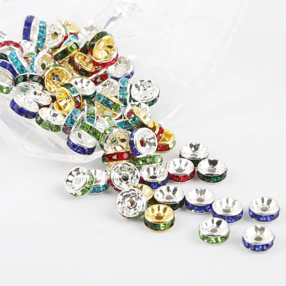 

50pcs 6mm 8mm Rondelles Crystal Colorful Loose Rhinestone Gold Silver Beads For Garment/Bags/Crafts Decoration DIY Accessories