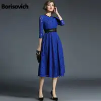 Borisovich 女性カジュアルレースドレス新着 2018 秋のファッション O ネック中空アウトエレガントな女性のイブニングパーティードレス M144