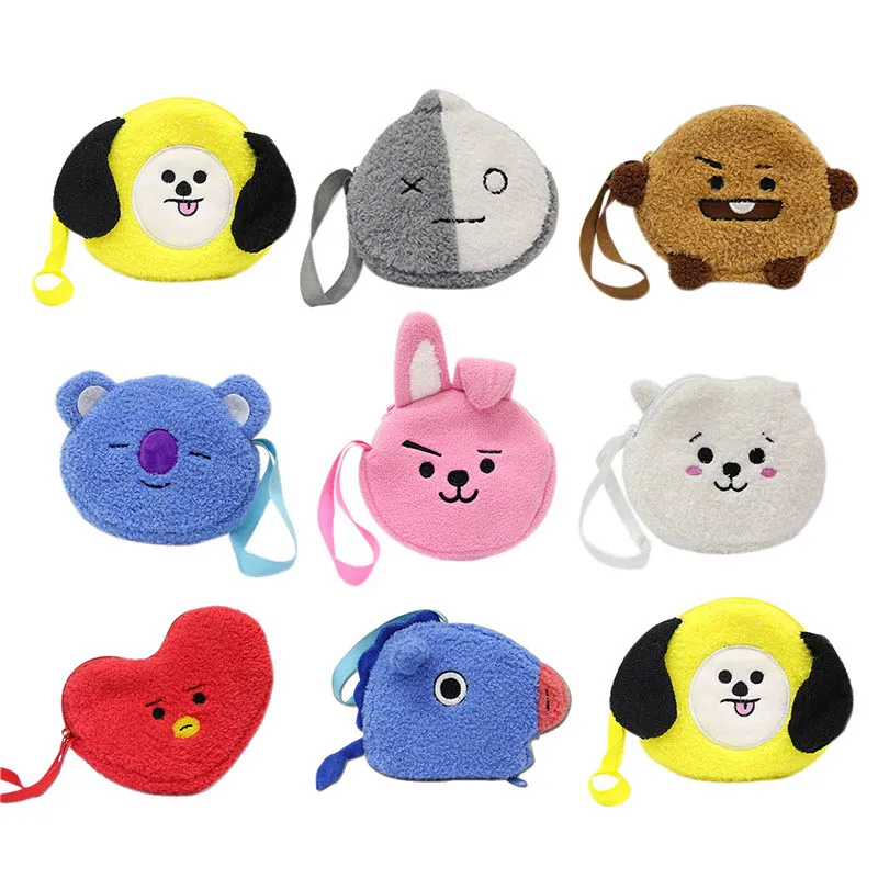 

Kpop Bangtan Boys BOUCLE POUCH Plush Zipper Coin Bag Storage Bag Cartoon TATA COOKY CHIMMY Doll Toys