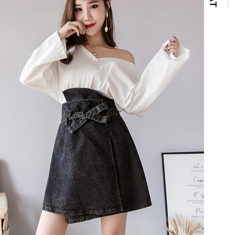Jeans Skirt Black Denim Wrap Skirt Mini Summer High Waist Skirts Womens Korean Bow Kawaii Faldas Mujer Moda 2019 Streetwear Saia