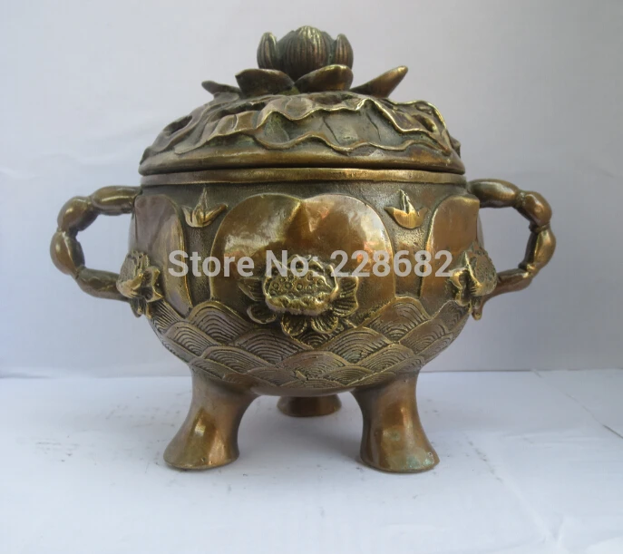 

Collect Chinese Old Copper Carved Flower Incense Burner ,chinese Temple Censer fast Shipping 002