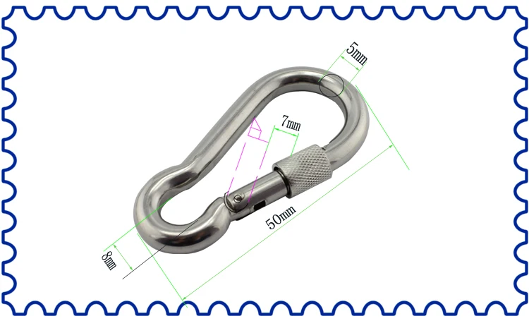 Нержавеющей гайки болтами крюк карабин SUS304/316 Нержавеющая сталь DIN5299C Весна Карабин 4*40 мм 5*50 мм 6*60 мм 7*70 мм 8*80 мм - Цвет: 8pcs 5mm SS304