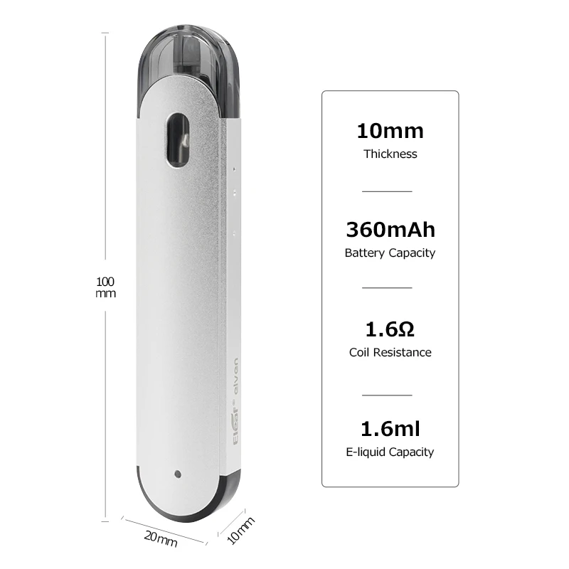 

Original Eleaf Elven Pod System Starter Kit 1.6ml Cartridge 1.6ohm Coil 360mAh Battery Electronic Cigarette Vape Vaporizer