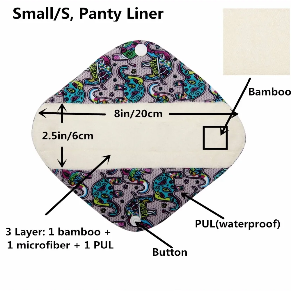 [Sigzagor] 3 маленьких S прокладки для трусиков Многоразовые моющиеся герметичные бамбуковые менструальные гигиенические Mama тканевые прокладки, " /20 см 15 видов конструкций