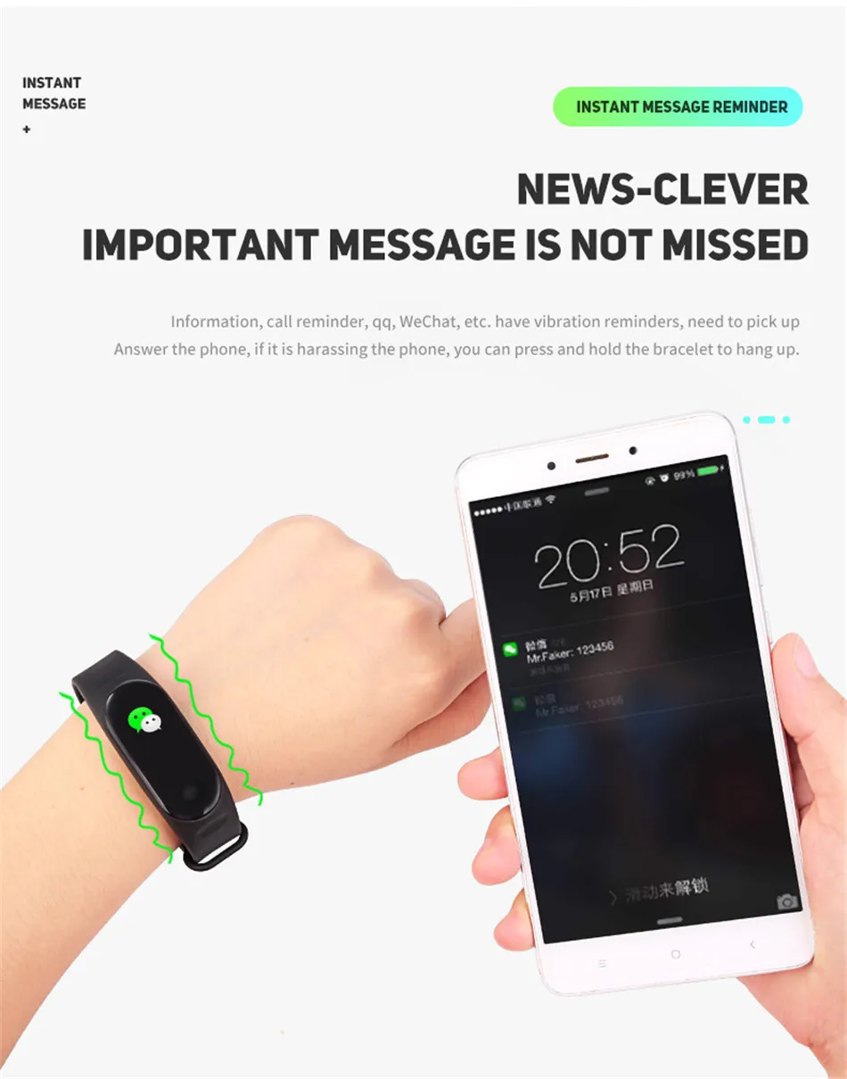 !ACCEZZ Smart Band Bracelet For Xiaomi Blood Pressure Measurement Colorful Screen Wristband Fitness Tracker M3 For IOS Android (5)