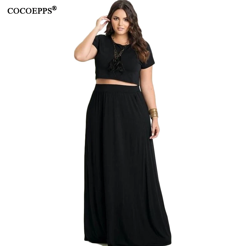 2017 Summer Sexy 2 Piece Sets Maxi Dresses Plus Size Short Sleeve Women