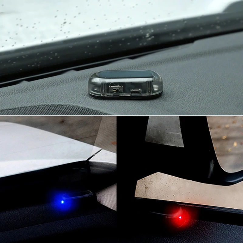 Синего цвета Лидер продаж 1 шт. Автомобильный светодиодный светильник безопасности Системы Предупреждение кражи Вспышка мигающая поддельная автомобиль с питанием от солнечных батарей сигнализации светодиодный светильник