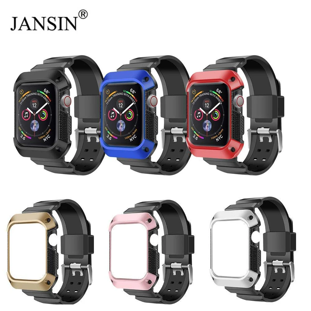 

JANSIN For Apple Watch Band 44mm 40mm Rugged Protective Case Cover With Sport Strap Bands For iWatch Series 4 44mm Wristband
