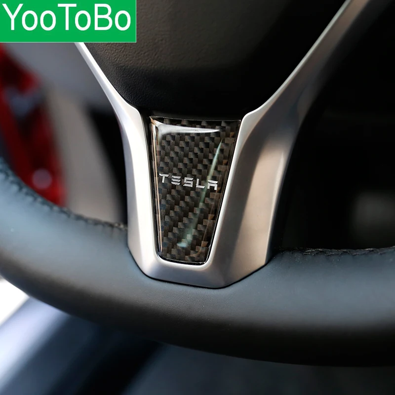 Us 4 99 20 Off 1pcs Car Steering Wheel Decoration Cover Carbon Fiber Styling Sporty Logo Sticker Car Accessories For Tesla Model S Model X In