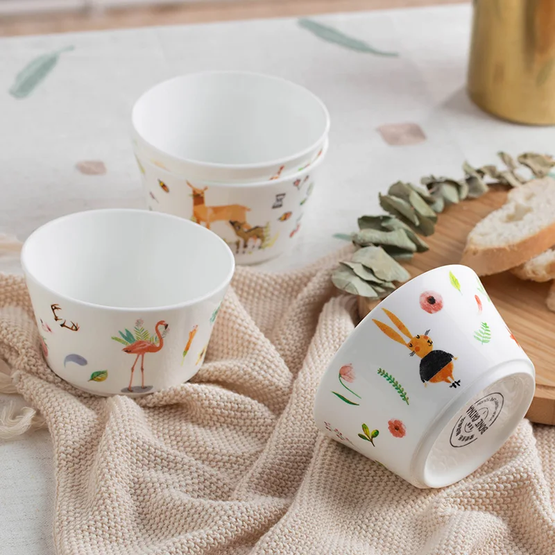 

1pc Christmas Bowl Hand Painted Rice Bowl Bone China Ceramic Bowl Cartoon Tableware Supply Giraffe Flamingo Puppy 4.25 inch