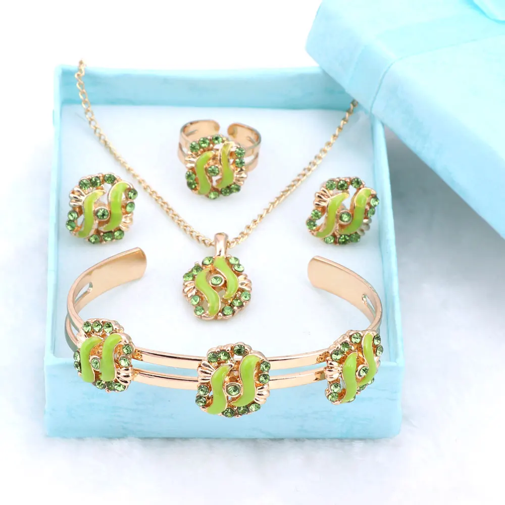 Комплект из колье серёг и кольца с кристаллами|jewelry box|box giftjewelry box latch |