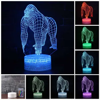 

HQXING Animal Orangutan Gorilla Chimpanzee 3D USB LED Lamp Optical 7 Colors Changing Mood Illusion Table Night Light Decor