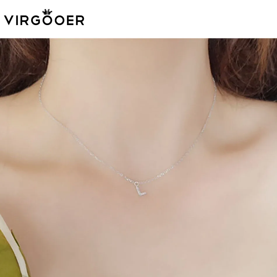 8 925 Sterling Silver Fashion Letter Necklaces Pendants Choker Bling Crystal Women Girl Jewelry Collier Initial Necklace
