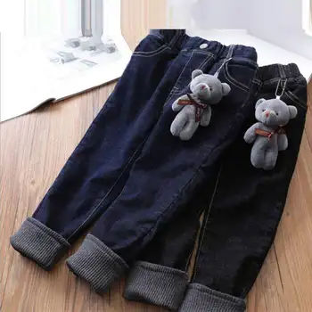 

Winter Kids Girls Thicken Fleece Jeans Pants Baby Girls Elastic Waist Denim Leggings Children Velvet Warm Casual Trousers Q64