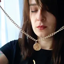 Golden Color Big Plating Pendant Necklace For Women Coin Big Necklace For Girl Best Friends Necklace charming coin triangle pendant necklace for women