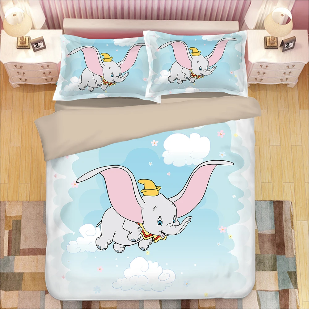 New Cartoon Dumbo Pattern Bedding Set Boy/Girls Baby Single Twin king Kids Duvet Cover Set Pillowcases queen blanket cover