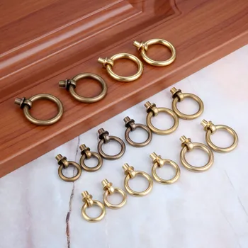 DRELD 2Pcs Vintage Brass Jewelry Box Ring Knobs Furniture Hardware Antique Drawer Cabinet Door Kitchen Pull Handle 20253035mm
