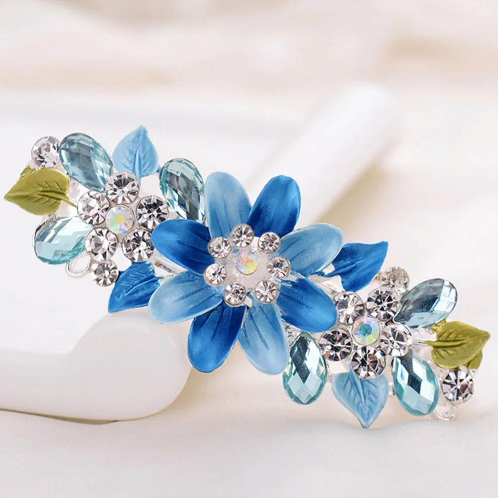 Charm Flower Leaves Rhinestone 5 Colors Hair Clips For Women Ladies Girls Temperament Jewelry