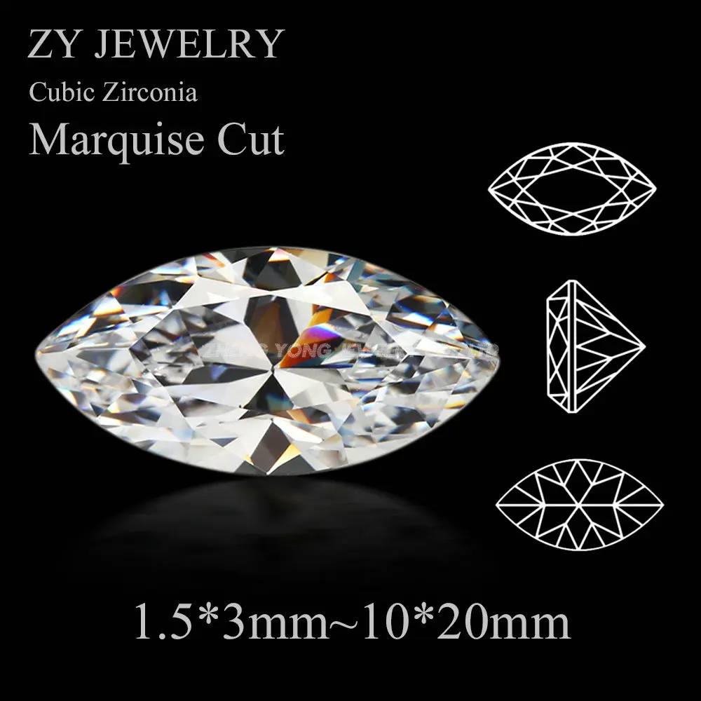 

50pcs/lot 5A White Cubic Zirconia 1.5x3mm~10x20mm Marquise Shape Machine Cut Synthetic Loose CZ Stone For Jewelry
