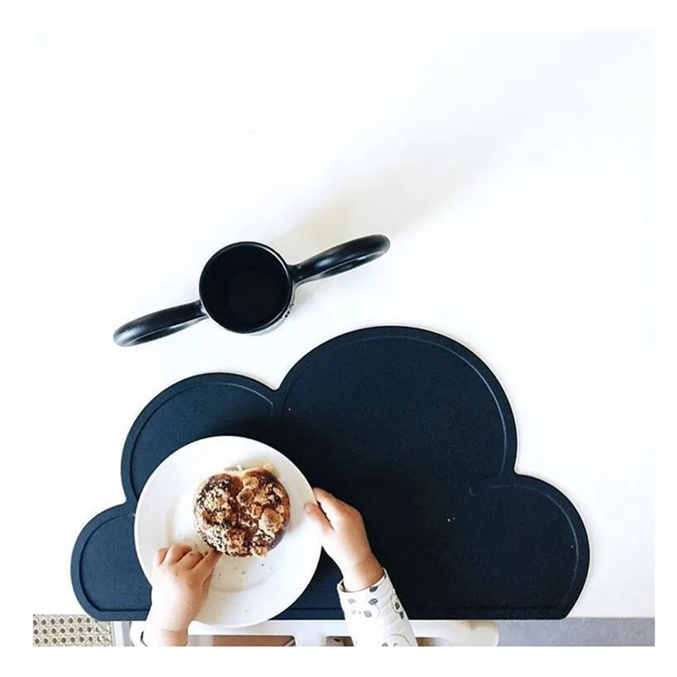 Cute Silicone Placemat FDA Bar Mat Baby Kids Cloud Shaped Plate Mat Table Mat BPA Free Waterproof Set Home Kitchen Pads 47x27cm (5)