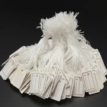 

100pcs/lot Wholesale Packaging Label Garment Tags Bag Accessories Gold Silver String Price Label Paper Blank Pricing Tags