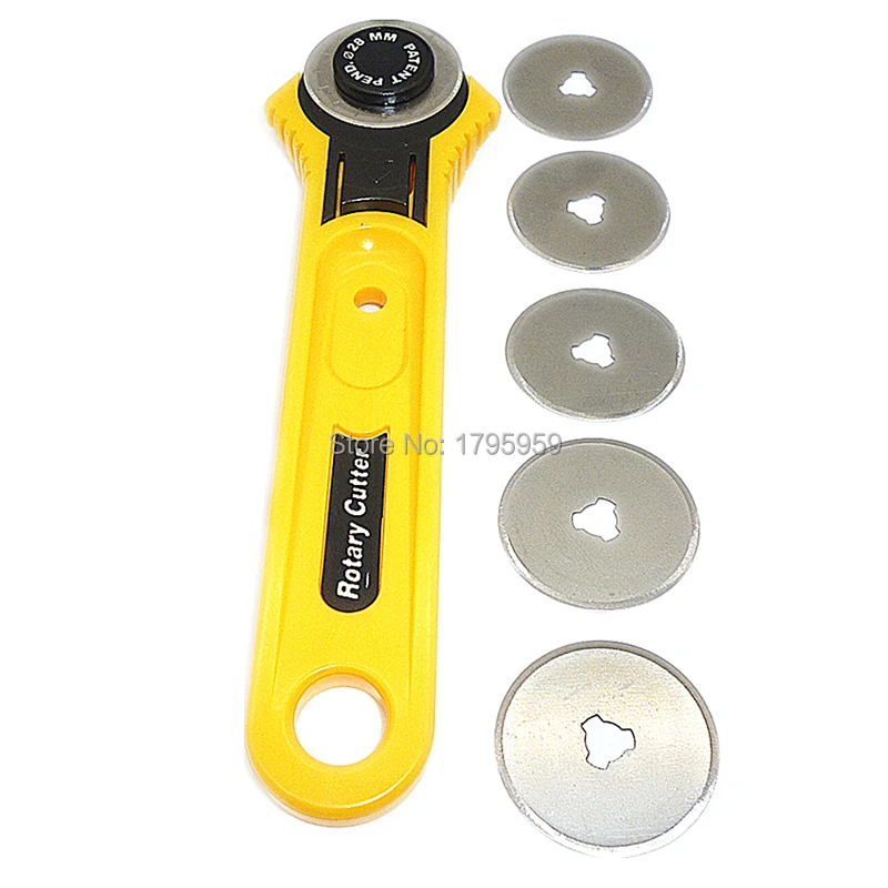 

28mm Rotary Cutter with 5pc Refill Blades for Fabric Paper Vinyl Circular Cut Cutting Disc Patchwork Leather Craft Sewing Tool