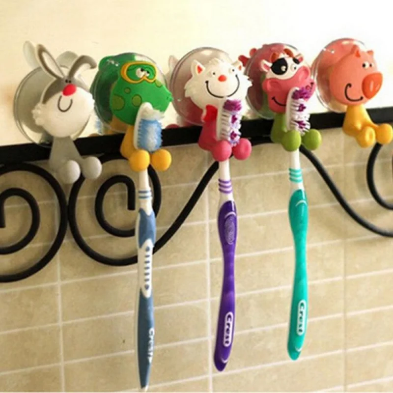 

Bathroom Organizer Cute Animal Cartoon Wall Suction Cup Toothbrush Holder Bathroom Accessories Set Storage Shelf
