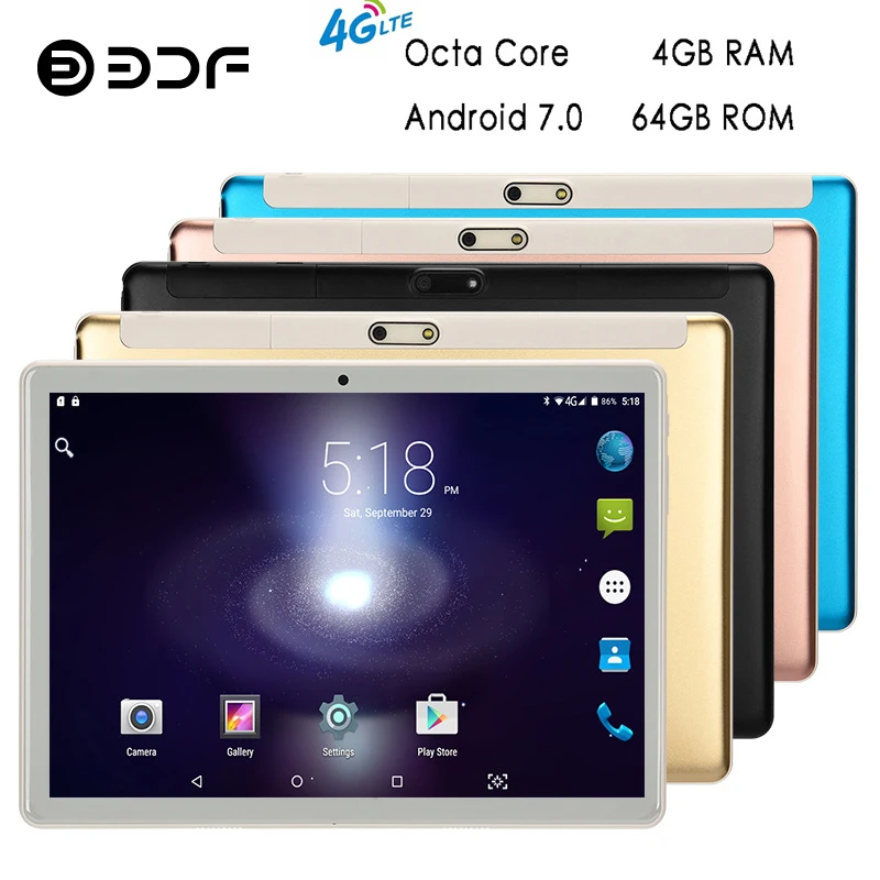 

BDF Tablet 10 Inch Tablet 4GB/64GB Android 7.0 Phablet Tablet Pc Octa 8 Core 1280*800 HD Tab WiFi Bluetooth 2 SIM 4G Tablet 10.1