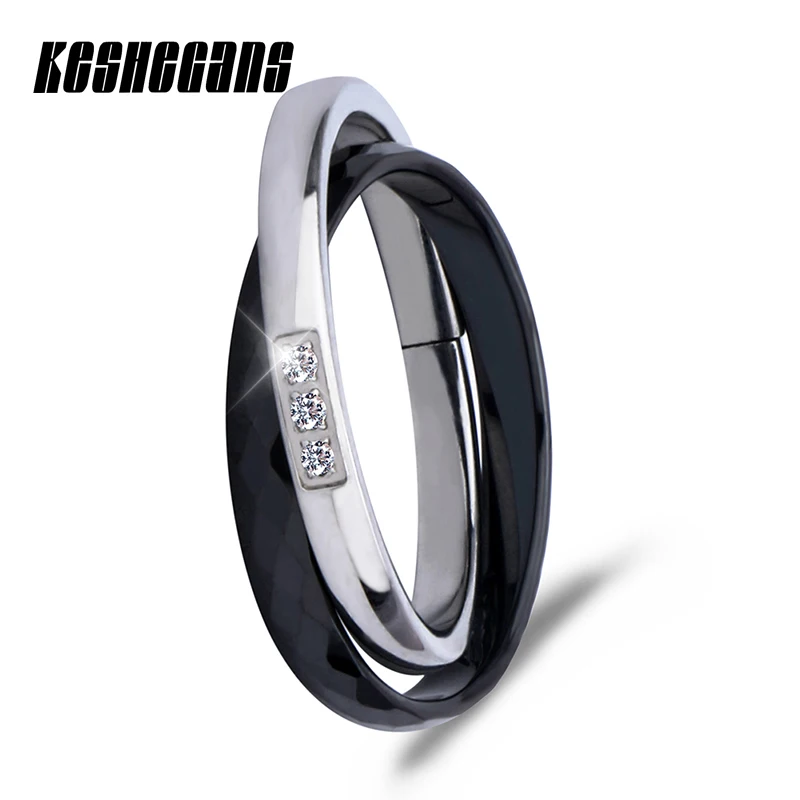 Classic Black White Double Ring Fashion Silver Ceramic Ring Shining Crystal Rhinestone For Women Girl Fashion Wedding Jewelry Classic Black White Double Ring Fashion Silver Ceramic Ring Shining Crystal Rhinestone For Women Girl Fashion Wedding Jewelry