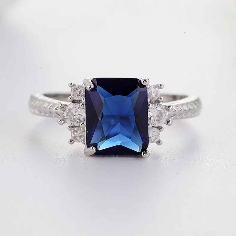 Модный большой голубой камень, кольцо, очаровательное ювелирное изделие для женщин, CZ обручальные кольца, кольцо для помолвки, Женские аксессуары, подарки Z4K146