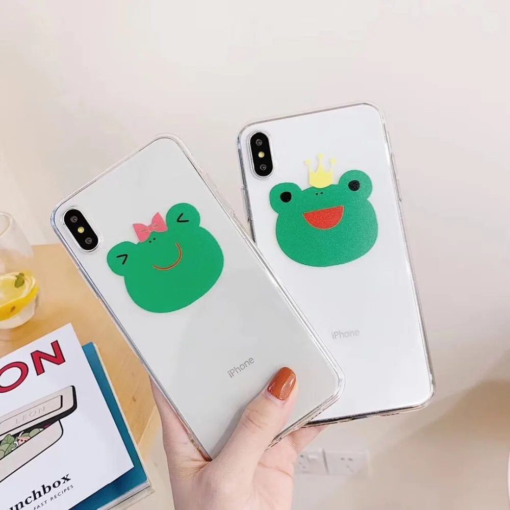 Funny Transparent Frog prince Lovely couple soft shell For iPhone 7 7Plus 6 6S 6Plus 8 8Plus X XR XS Max TPU Anti-fall Phone case06