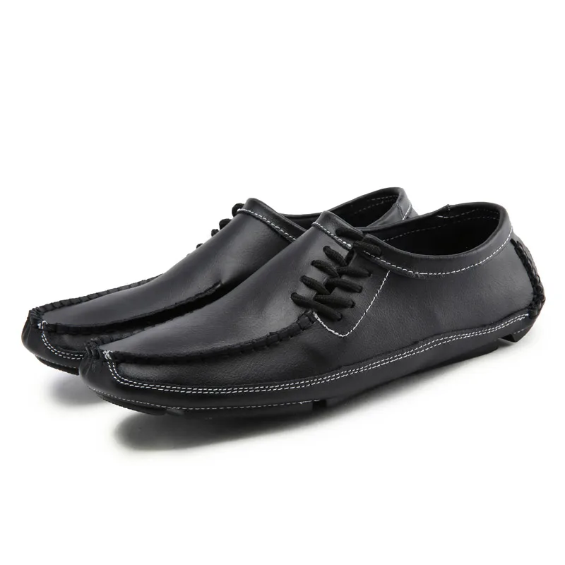 Большие размеры 38-47, весенне-осенние мужские лоферы, Мокасины, Homme, обувь из мягкой кожи мужская повседневная обувь для вождения Нескользящая мужская обувь на плоской подошве - Цвет: Черный