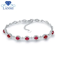 Luxury Design Real Solid 18K White Gold Loving Natural Ruby Bracelet Diamond Engagement Jewelry Genuine Gem for Women Birthday