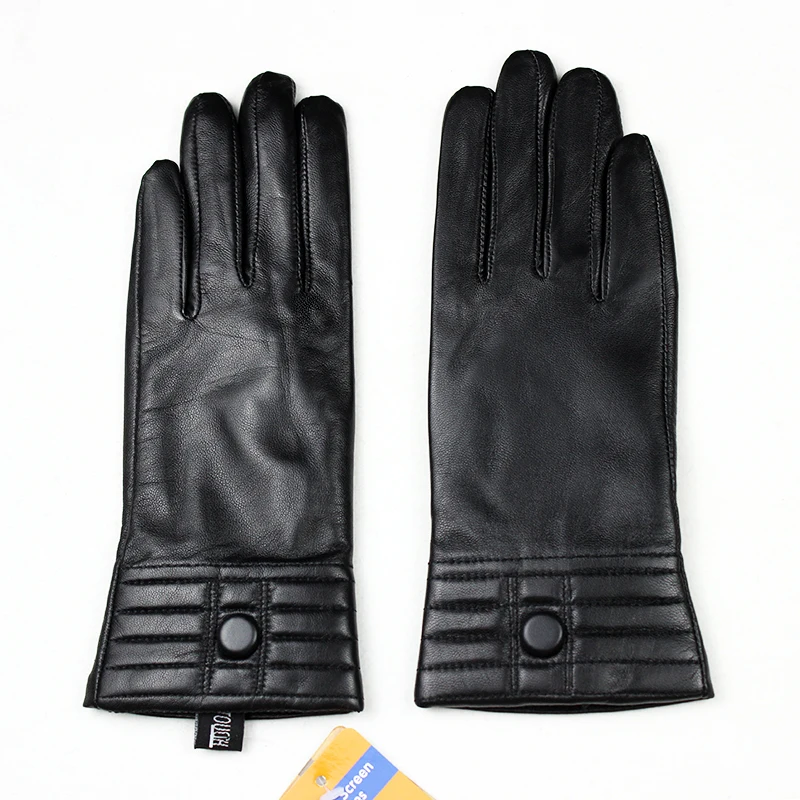 Sheepskin Gloves Women's Touch Screen Gloves Fashion Button Style Thin Velvet Lining Autumn Warmer Genuine Leather Gloves Sheepskin Gloves Women's Touch Screen Gloves Fashion Button Style Thin Velvet Lining Autumn Warmer Genuine Leather Gloves