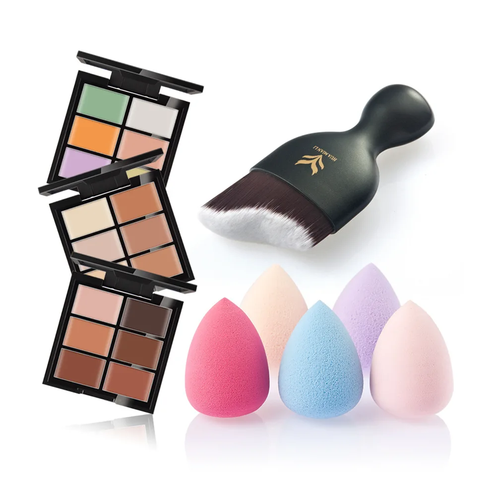 

6 color concealer + wave makeup brushes + Puff makeup set cross-border hot selling combination Make Up Tools Brushes for make-up