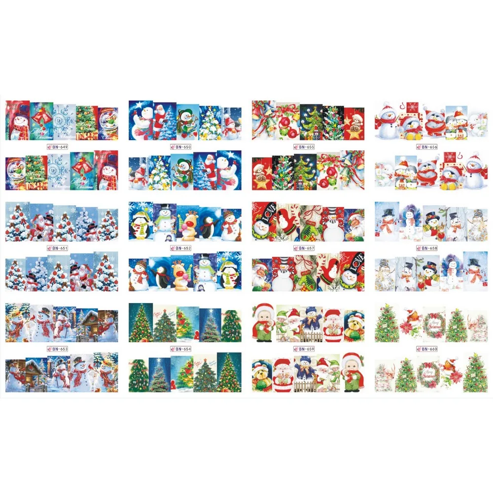 

UPRETTEGO 12 PACKS / LOT NAIL ART BEAUTY WATER DECAL SLIDER NAIL STICKER XMAS CHRISTMAS SNOW MAN SANTA BN649-660