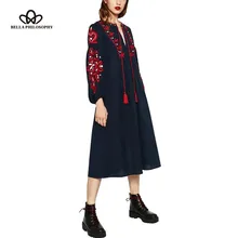 Bella Philosophy 2016 autumn winter retro folk custom embroidery tassels bowknot embroidered lantern sleeves long sleeved