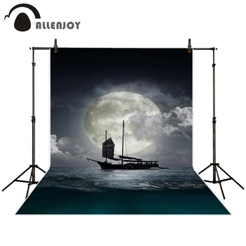 

Allenjoy background for photo studio vintage ship night big moon sea backdrop photocall photobooth printed newborn