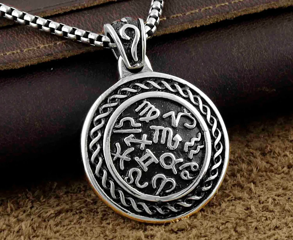 Mens Boys Signs of the Zodiac Good Luck Pendant Necklace Jewelry-in ...