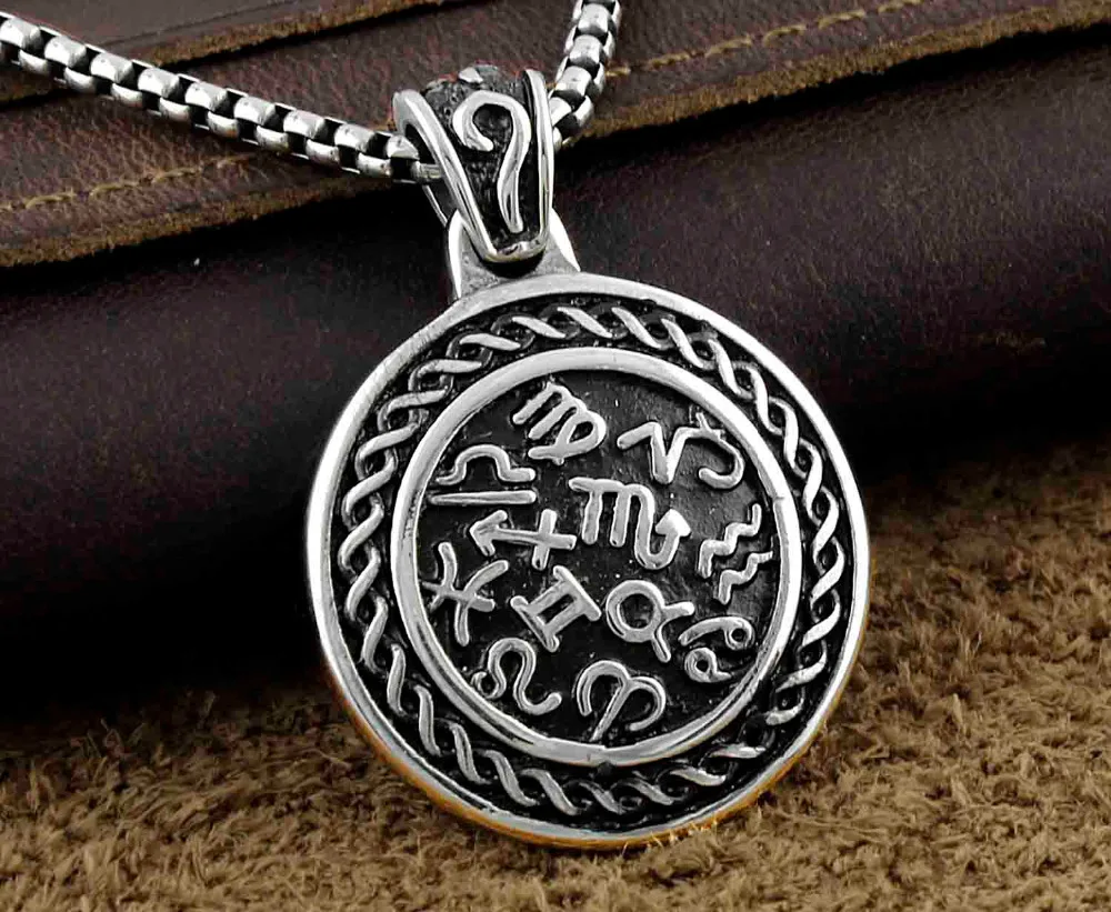 Mens Boys Signs of the Zodiac Good Luck Pendant Necklace Jewelryin