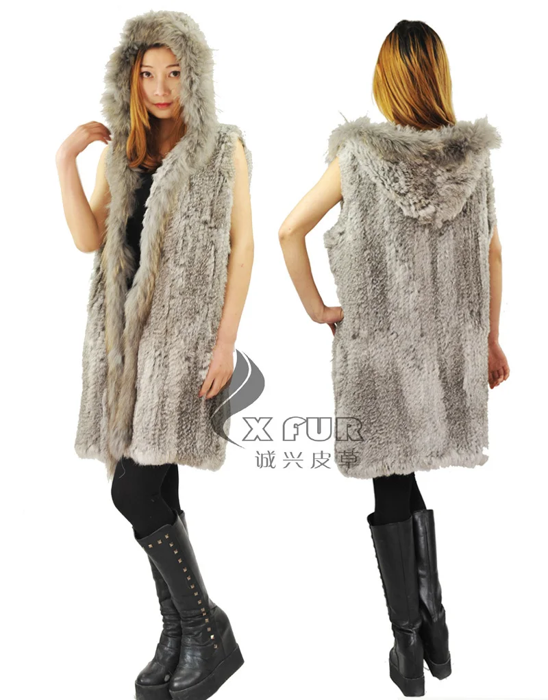 CX-G-B-68 осень зима Женская мода Имитация кроличьего меха с капюшоном меховой жилет пальто длинный жилет