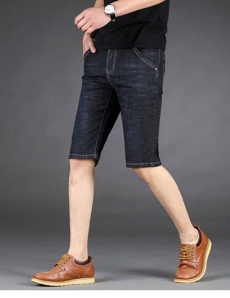 QUANBO Новое поступление, летние мужские эластичные короткие джинсы, брендовая одежда, модные Молодежные тонкие джинсовые шорты, большие